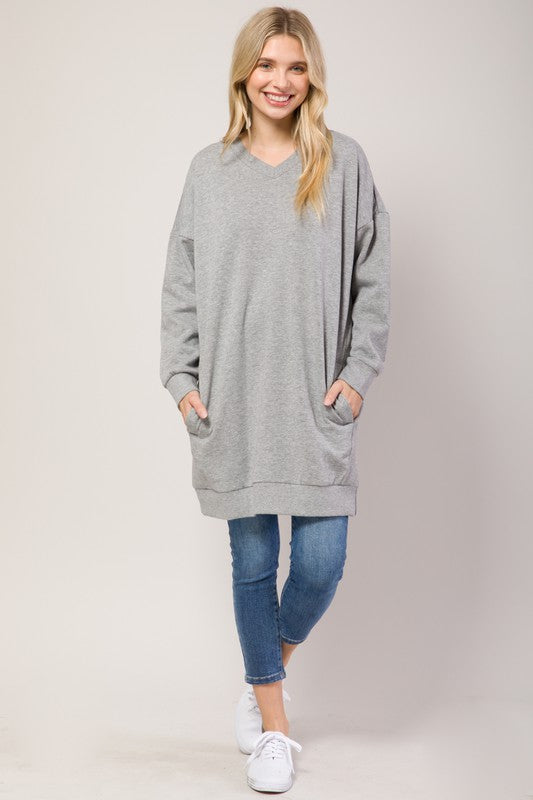 Plus Oversized V Neck Sweatshirt Pullover Tunic