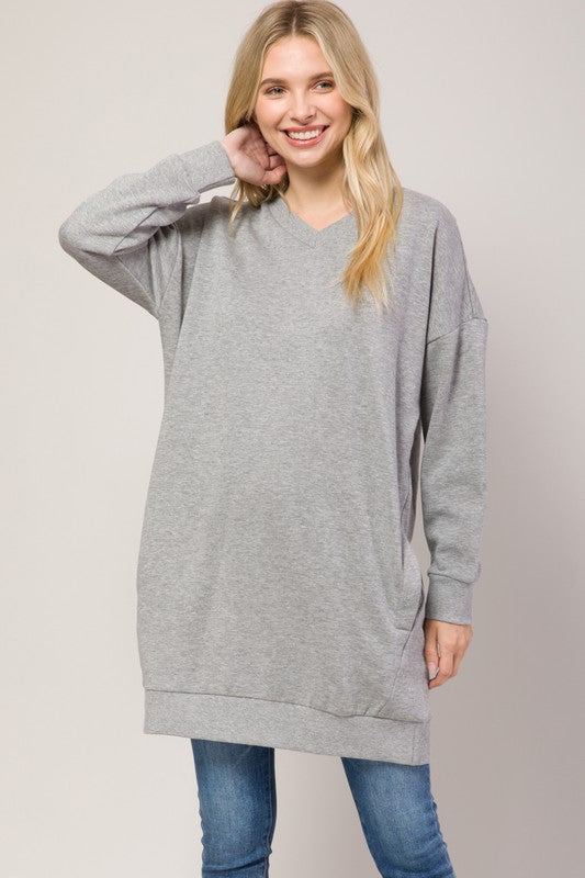 Plus Oversized V Neck Sweatshirt Pullover Tunic