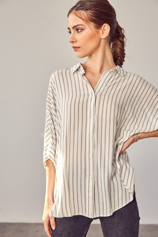 STRIPE PRINTED KIMONO SLEEVE SHIRT