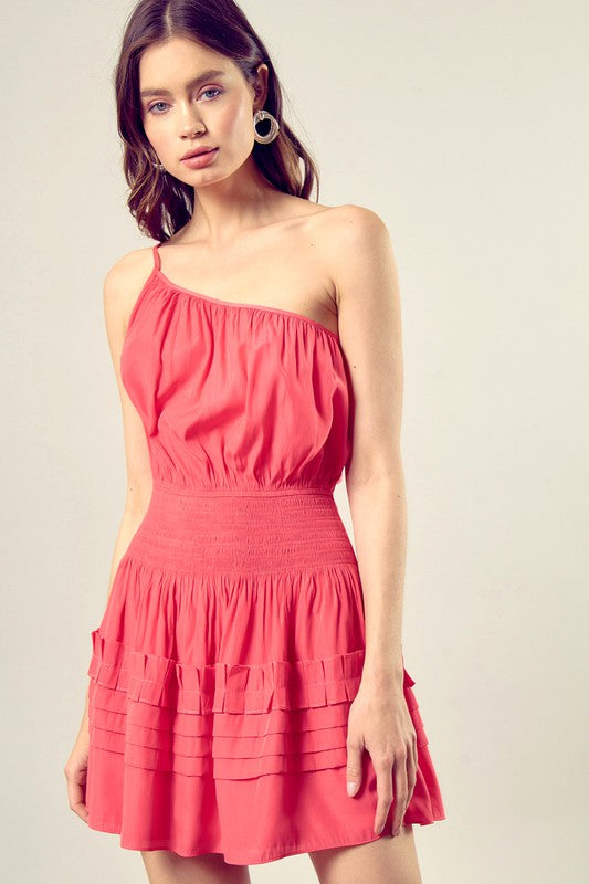 PLEATED DETAIL ONE SHOULDER CAMI DRESS