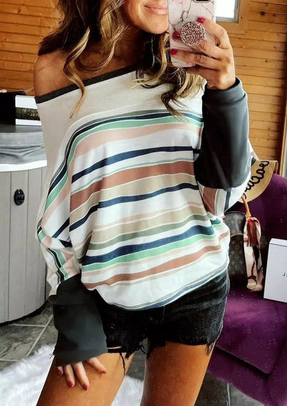 Multicolor Stripes Crew Neck Women Top