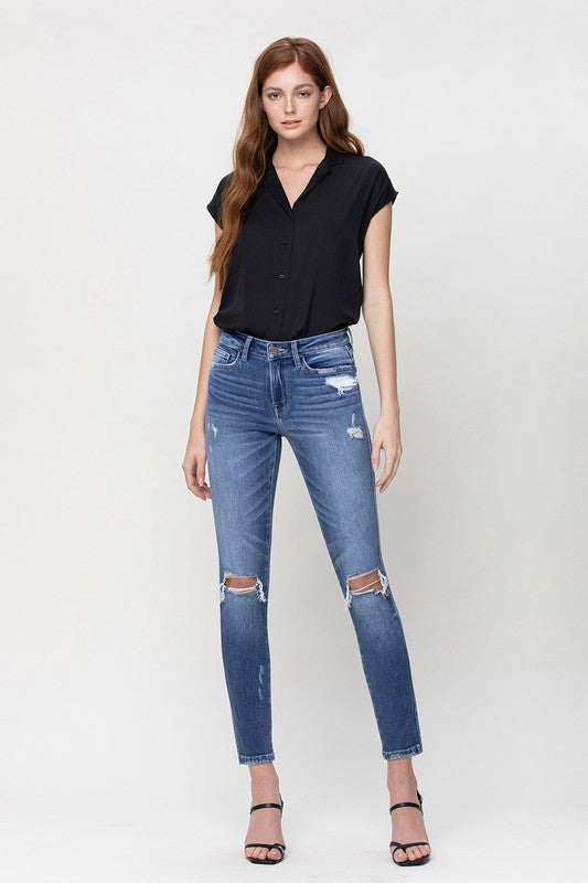 DISTTRESSED MID RISE ANKLE SKINNY