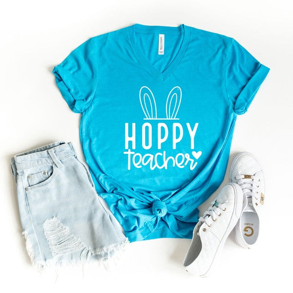 Hoppy Teacher Graphic V-Neck Tee