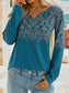 Printed Notched Long Sleeve T-Shirt