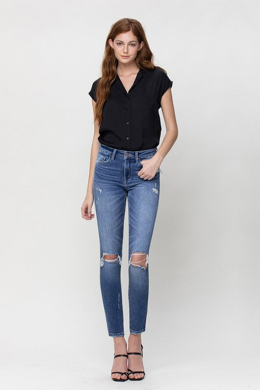 DISTTRESSED MID RISE ANKLE SKINNY