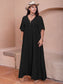 Plus Size Buttoned V-Neck Half Sleeve Dress