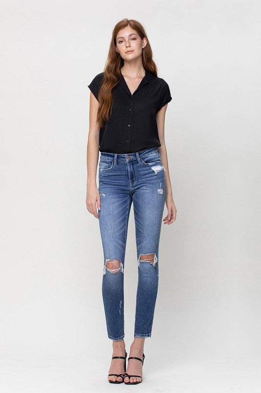 DISTTRESSED MID RISE ANKLE SKINNY