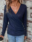 Buttoned Surplice Neck Long Sleeve Top